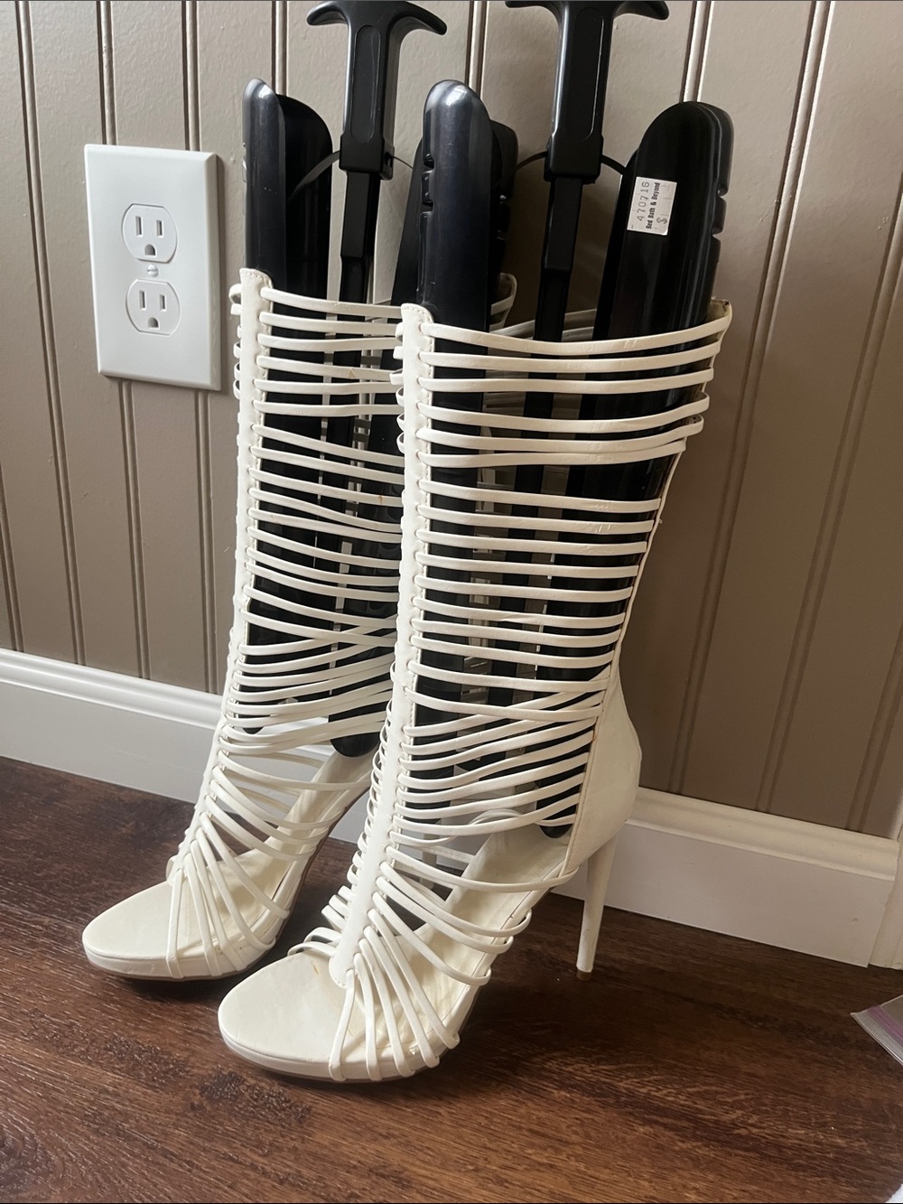 Sheikh White Strappy Heeled Knee-High Boots - Women's - Picture 2 of 5